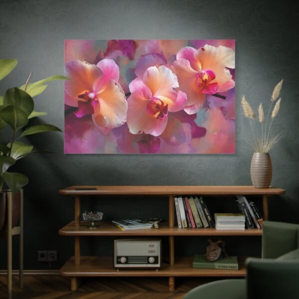 Orchid Bloom Matte Canvas Wall Art — Pink Peach Floral Stretched Canvas - Image 5