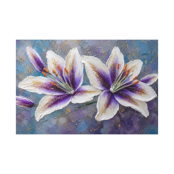 Purple Lily Floral Canvas Wall Art – Stretched Matte Print - Image 2