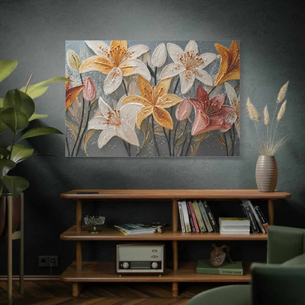 Lily Bouquet Matte Stretched Canvas Wall Art — Yellow & Pink Floral Painting