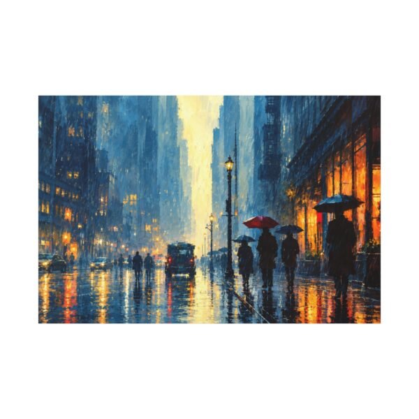 City Rainfall Canvas Print — Impressionist Urban Street Scene with Umbrellas - Image 1