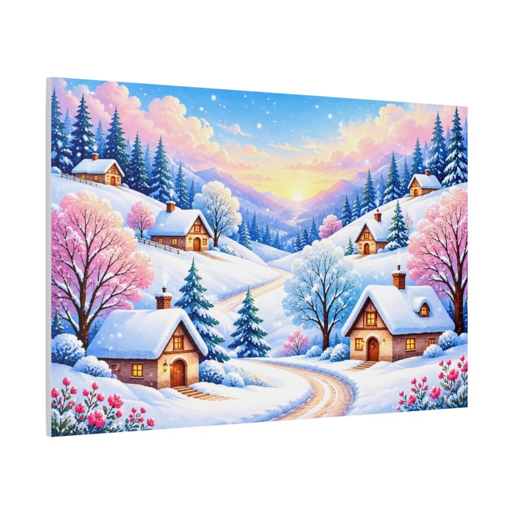 Winter Cottage Canvas Wall Art — Stretched Matte Landscape Print