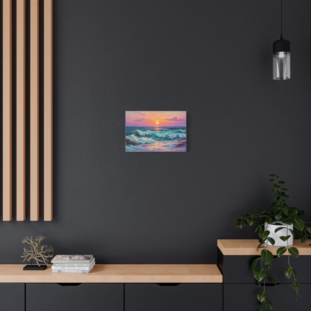 Sunset Ocean Waves Matte Canvas Print — Seaside Beach Wall Art