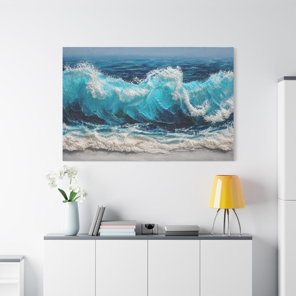 Ocean Wave Matte Canvas Wall Art — Turquoise Seascape Stretched Canvas