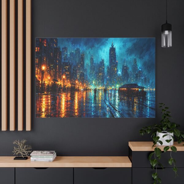 City Lights Matte Canvas Print — Rainy Night Urban Skyline Wall Art - Image 4