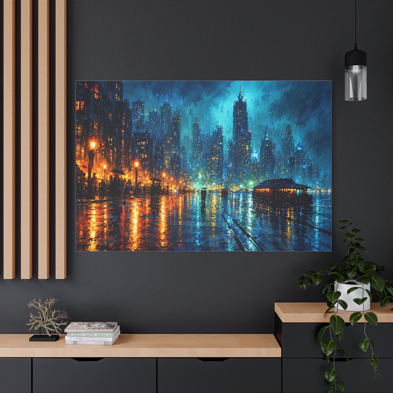 City Lights Matte Canvas Print — Rainy Night Urban Skyline Wall Art - Image 4