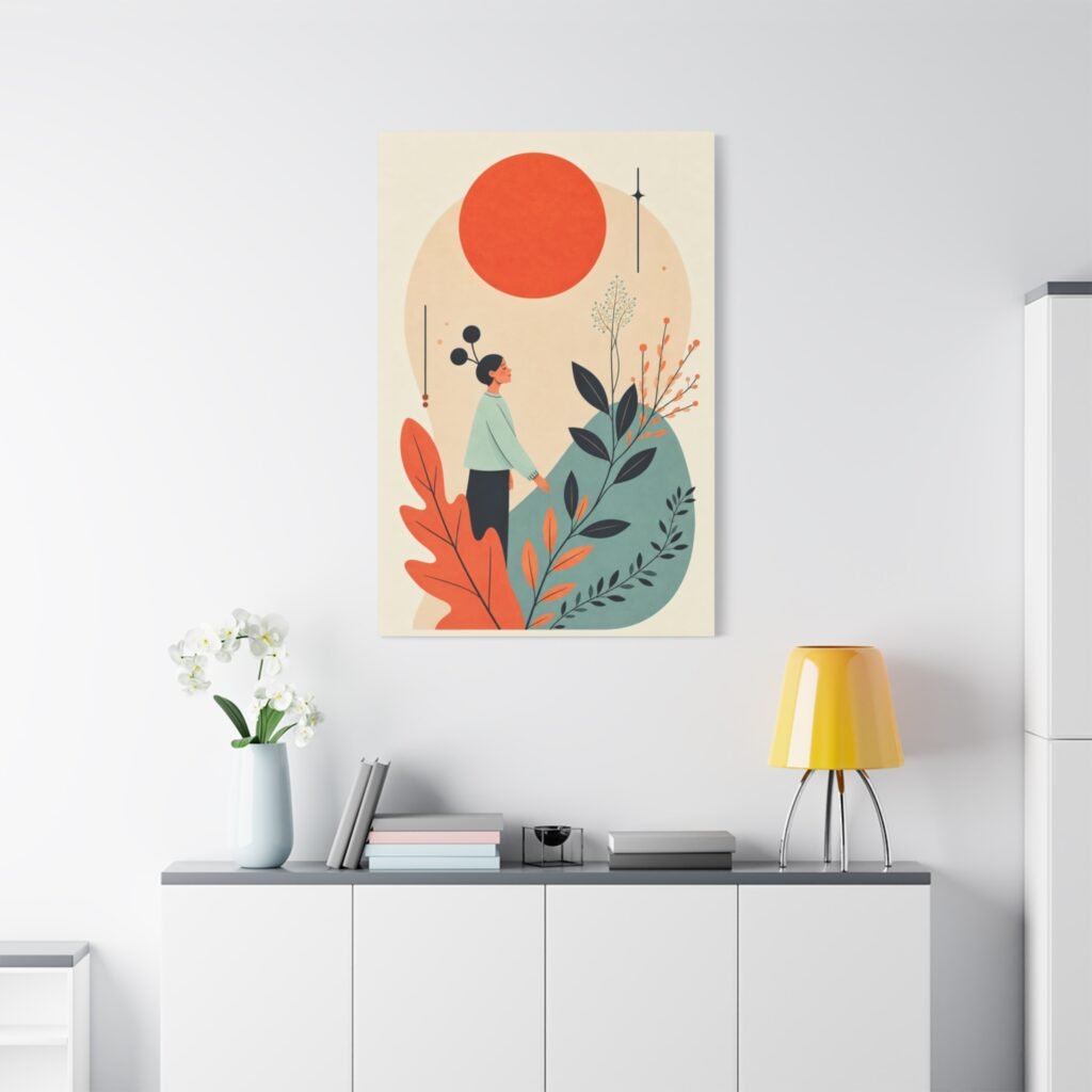 Botanical Sunset Matte Canvas Wall Art — Minimalist Nature Illustration