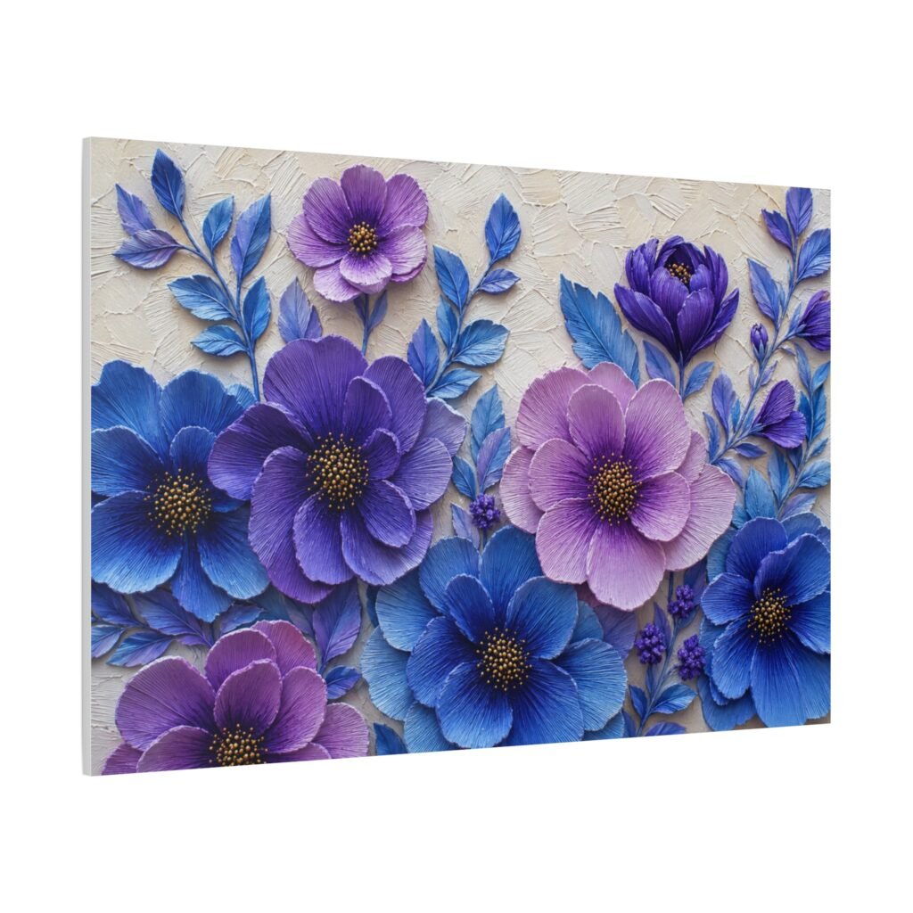 Purple Blue Floral Canvas Wall Art – Matte Stretched 1.25"
