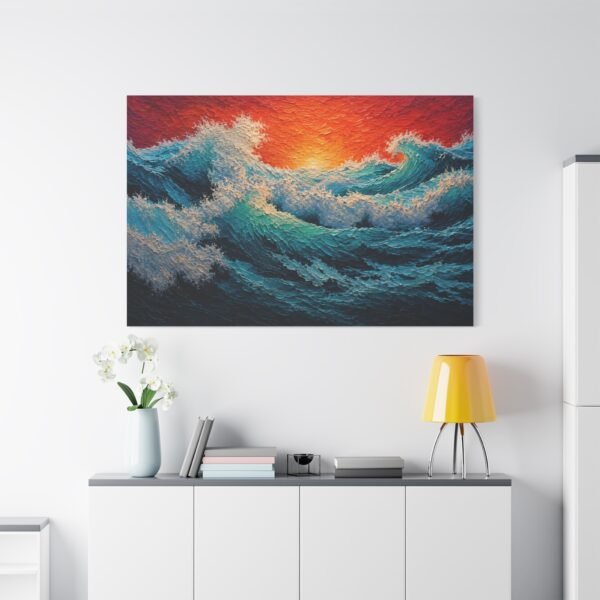 Sunset Ocean Waves Matte Canvas Wall Art (Stretched) - Image 3