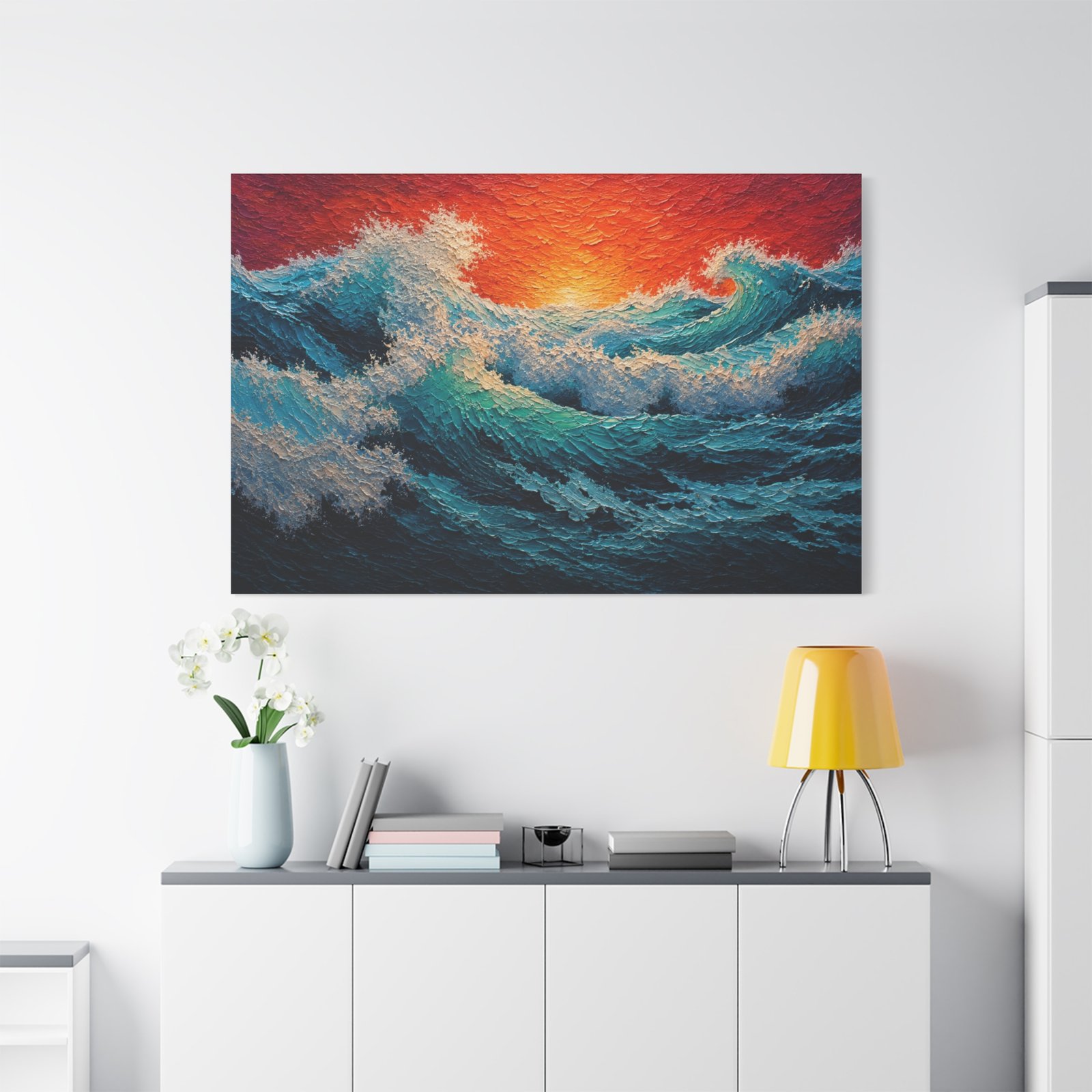 Sunset Ocean Waves Matte Canvas Wall Art (Stretched) - Image 3