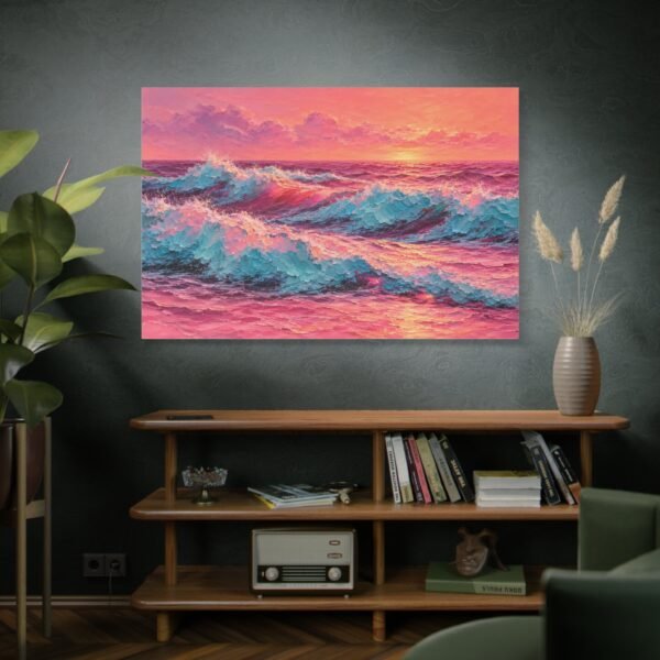 Pink Sunset Ocean Waves Matte Canvas Wall Art — Stretched 1.25" - Image 5