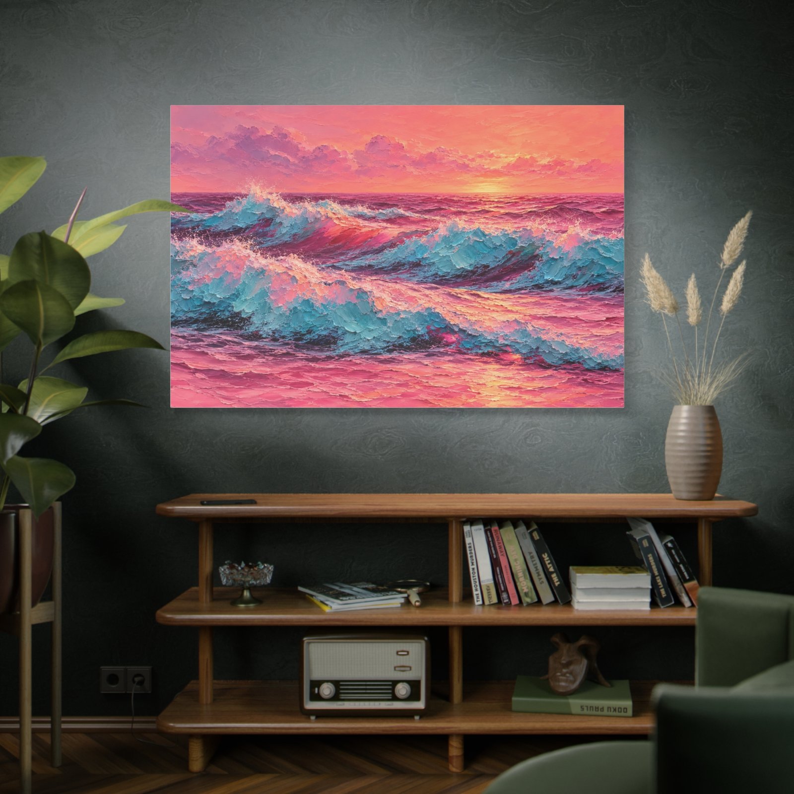 Pink Sunset Ocean Waves Matte Canvas Wall Art — Stretched 1.25" - Image 5