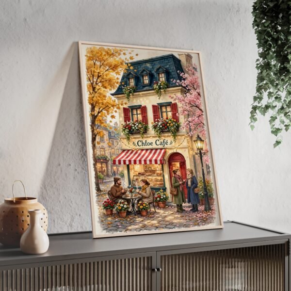 Café Street Scene Poster with Wooden Frame — Chloe Café Parisian Wall Art - Image 3
