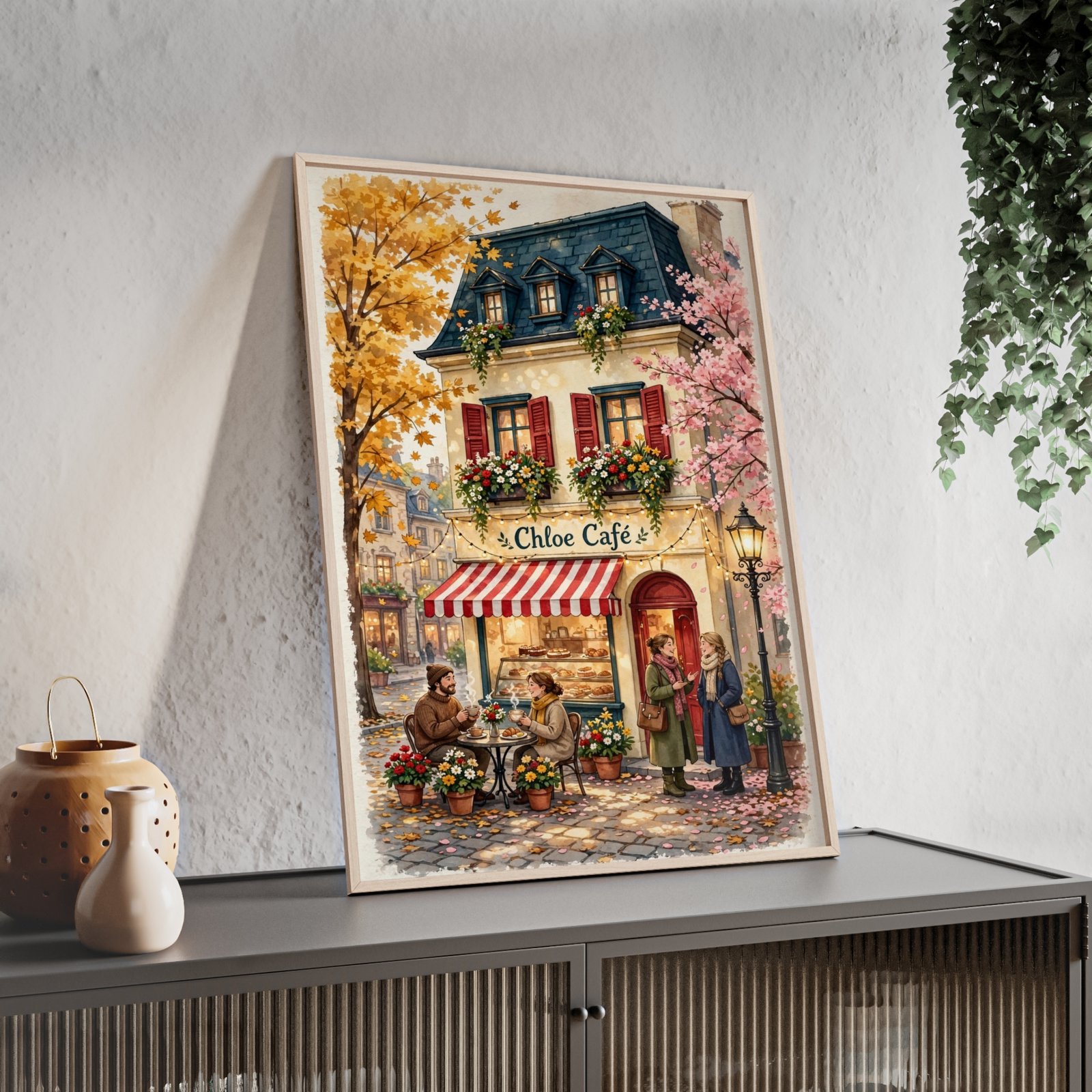 Café Street Scene Poster with Wooden Frame — Chloe Café Parisian Wall Art - Image 3