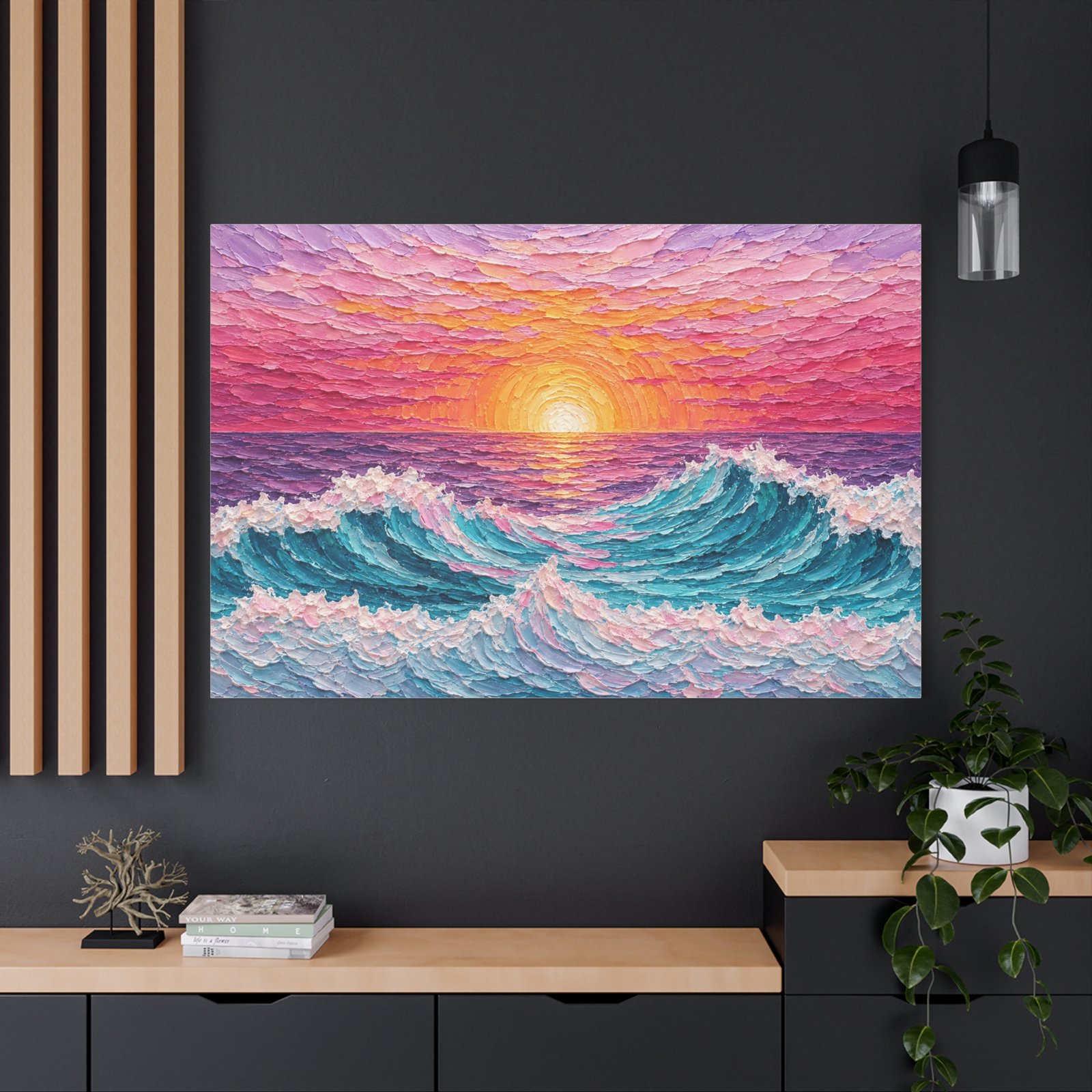 Sunset Ocean Waves Matte Canvas Wall Art — Vibrant Seascape Sunset Painting - Image 4