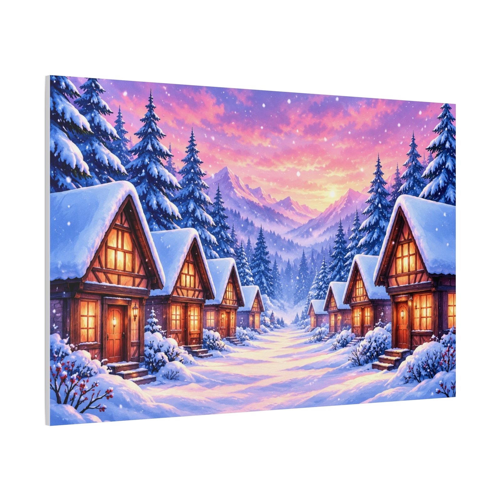 Winter Cabin Canvas – Cozy Snowy Village Matte Stretched Wall Art - Image 2