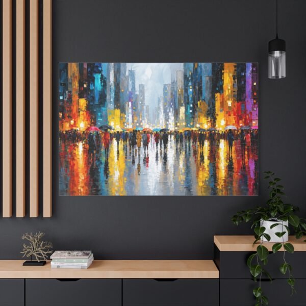 Canvas Wall Art - Colorful Cityscape Rain Reflection Matte Stretched Canvas - Image 4