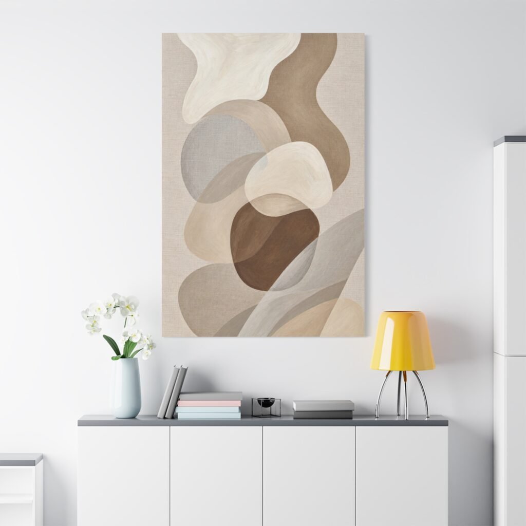Neutral Abstract Canvas Art – Earth Tone Organic Shapes Matte Stretched Canvas