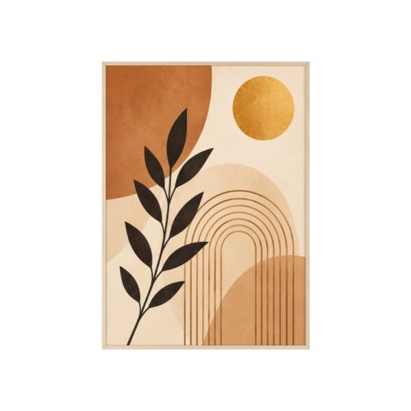 Abstract Boho Botanical Poster with Wooden Frame — Midcentury Earth Tone Wall Art - Image 1