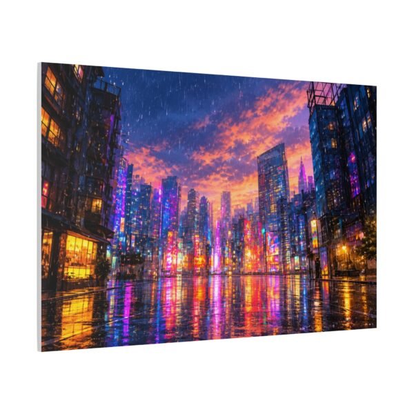 City Lights Rainy Night Matte Canvas Print — Vibrant Neon Urban Skyline Wall Art - Image 2
