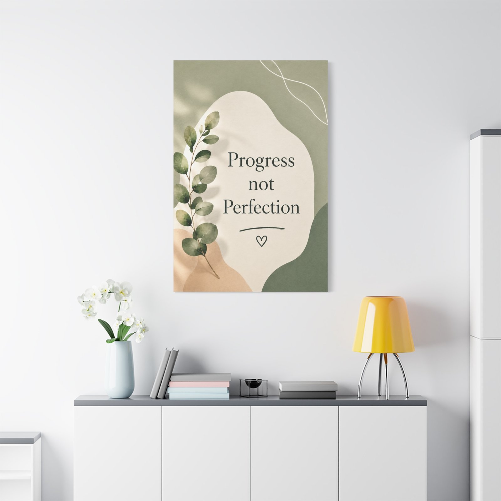 Progress Not Perfection Canvas Wall Art — Motivational Botanical Quote Print - Image 1