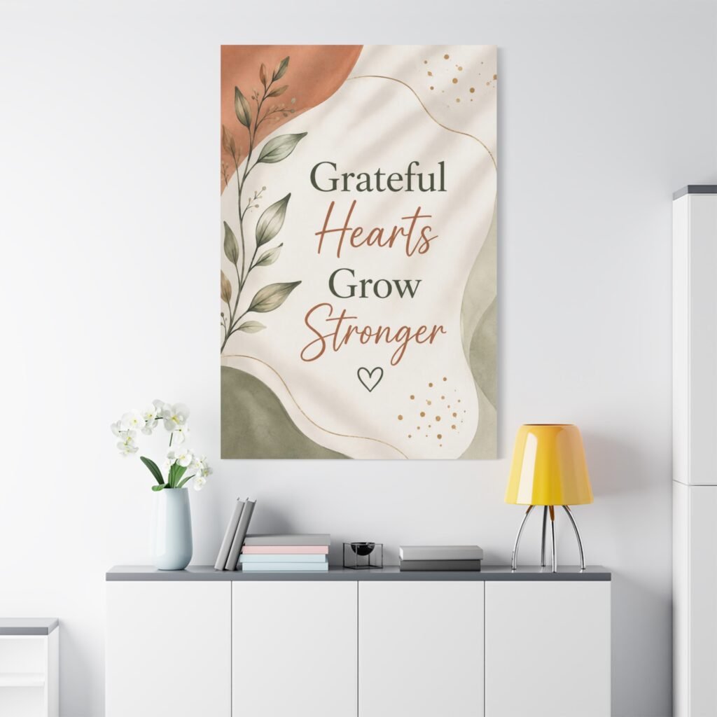 Grateful Hearts Grow Stronger Canvas Wall Art — Inspirational Botanical Quote