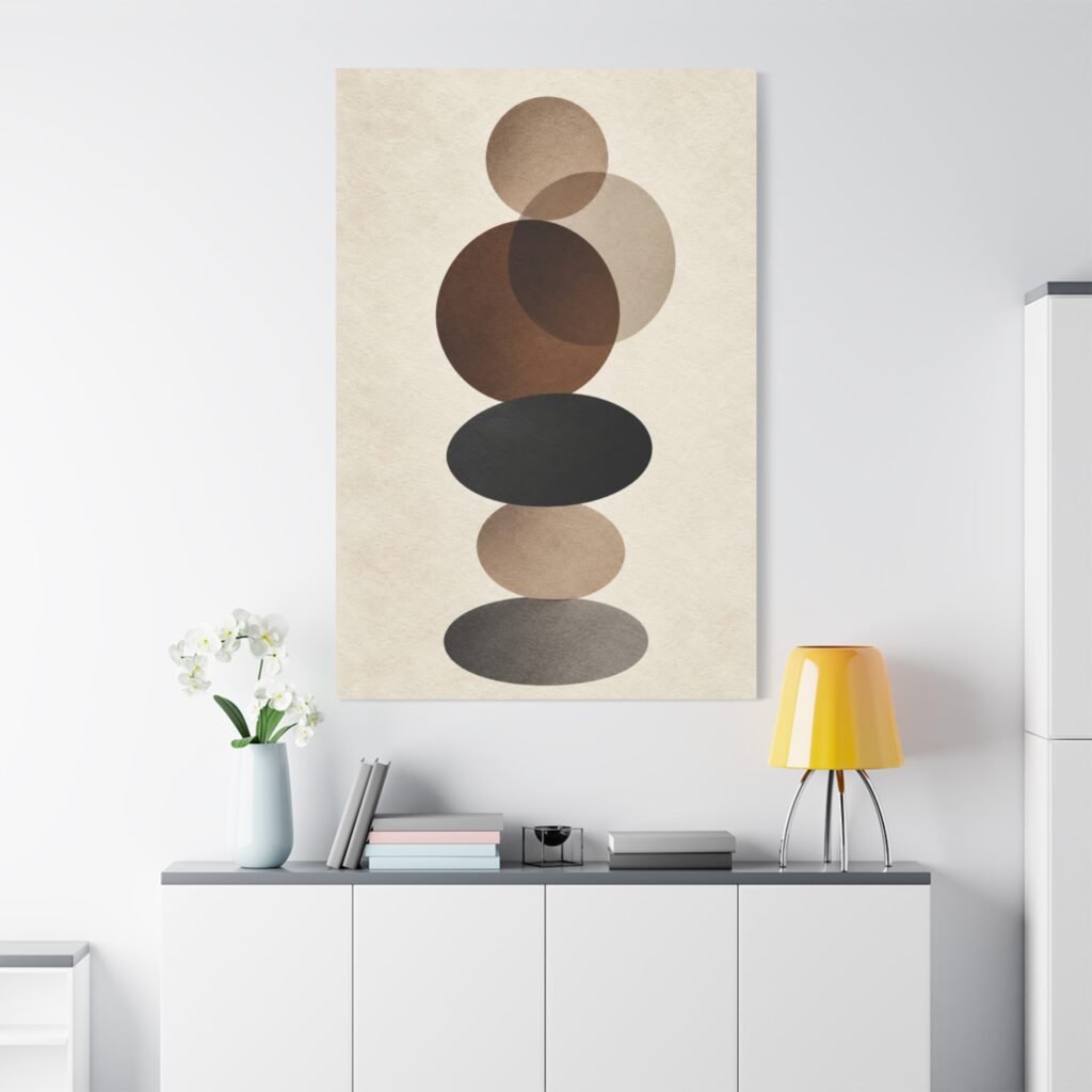 Abstract Neutral Stacked Circles Canvas — Minimalist Geometric Wall Art
