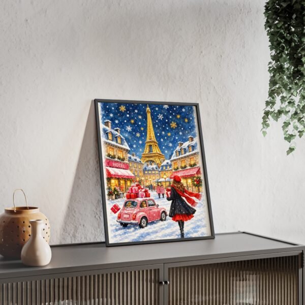 Paris Winter Holiday Poster with Wooden Frame — Eiffel Tower Christmas Street Scene - Image 31
