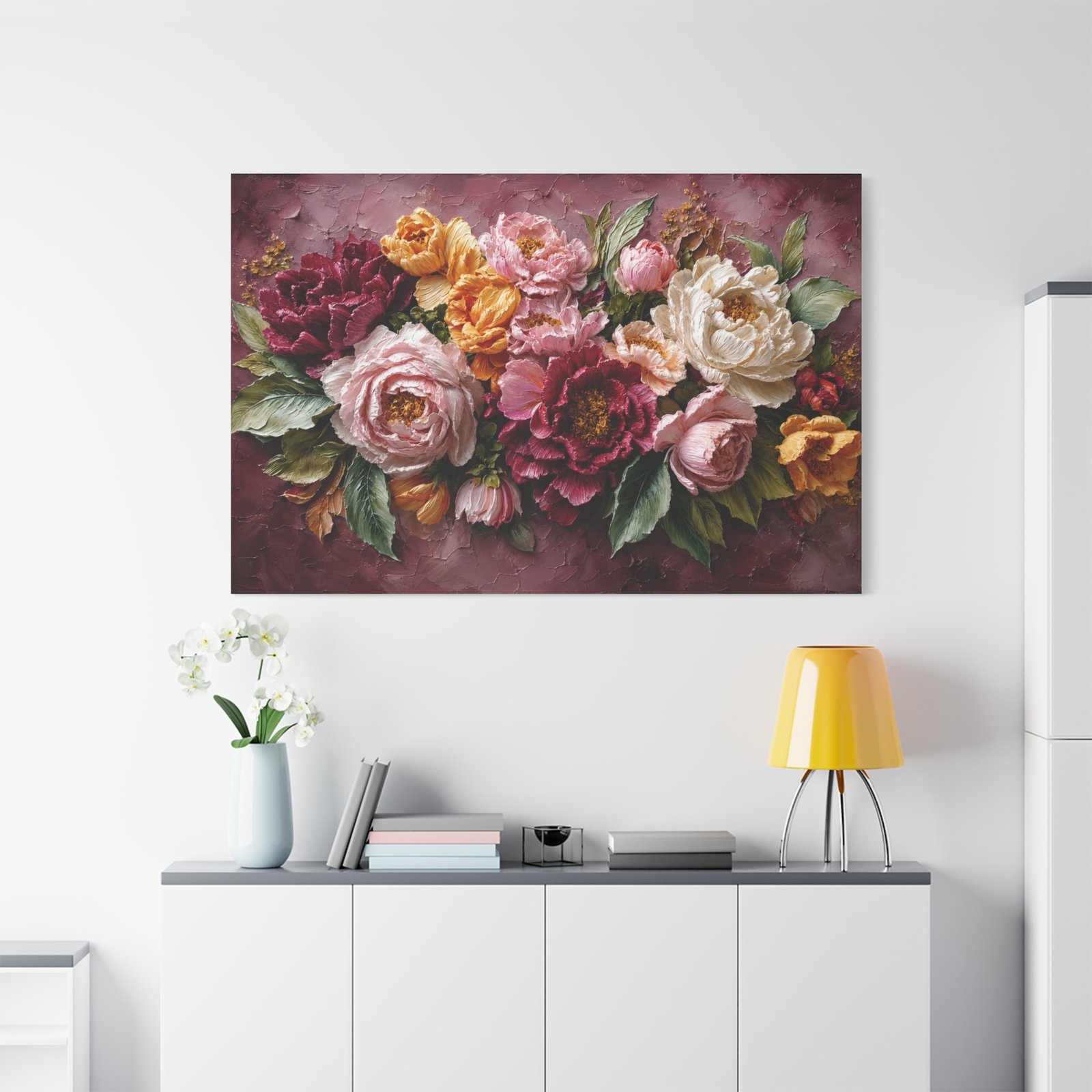 Floral Oil-Paint Peony Canvas Print — Stretched Matte Wall Art - Image 1