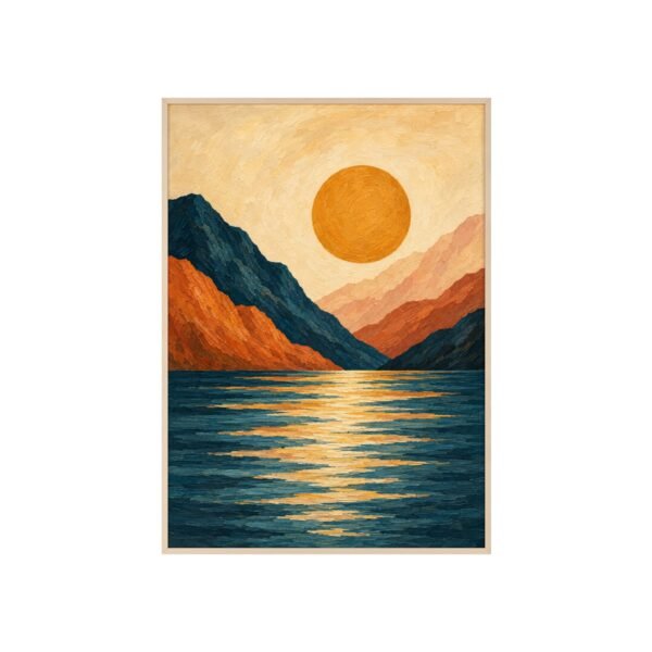 Framed Sunset Lake Poster — Warm Mountain Landscape Wall Art - Image 1