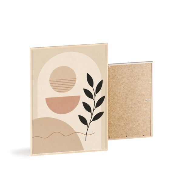 Abstract Boho Wall Art Poster with Wooden Frame — Minimalist Sun & Leaf Print - Image 3