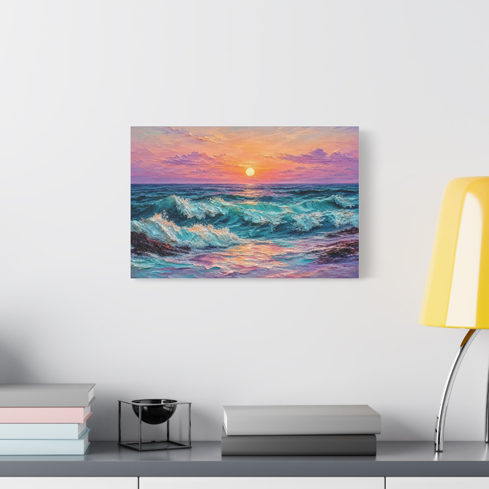 Sunset Ocean Waves Matte Canvas Print — Seaside Beach Wall Art - Image 3