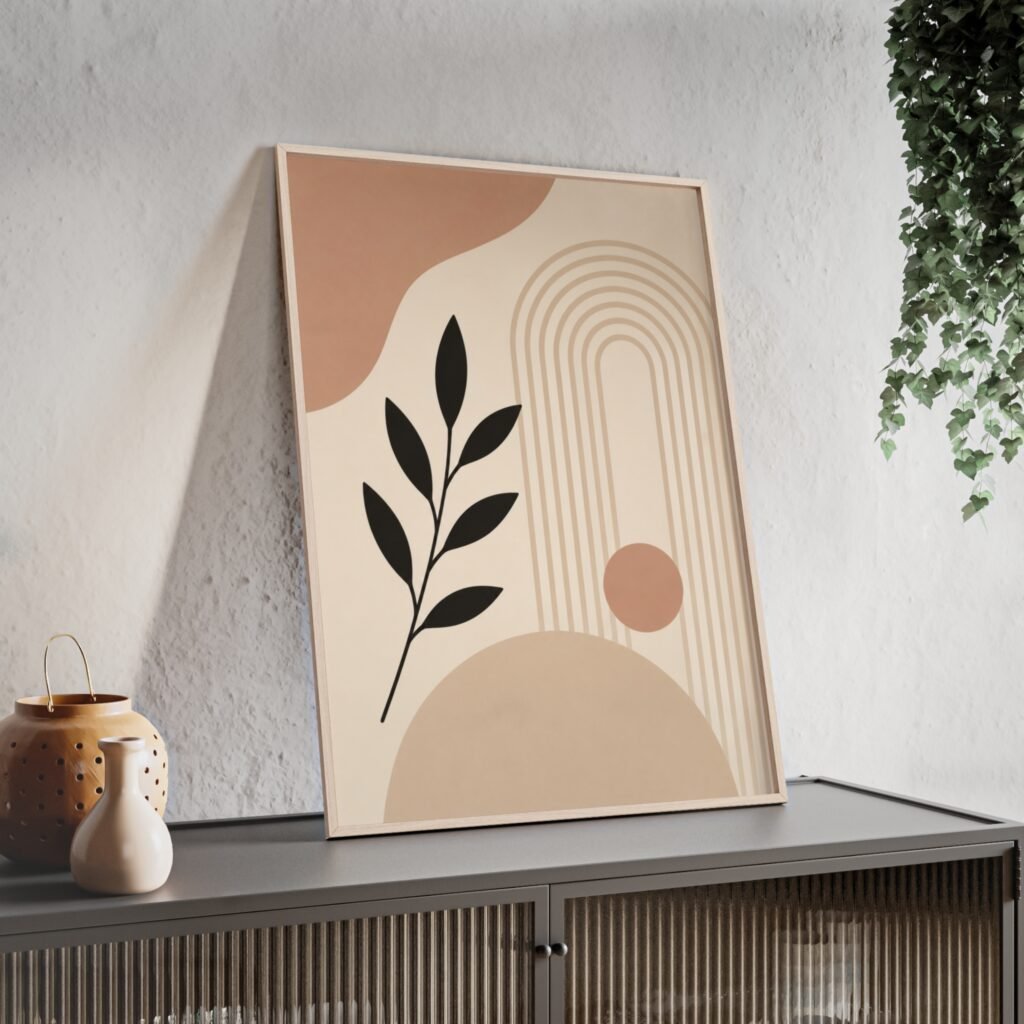 Minimalist Botanical Art Print — Framed Poster with Wooden Frame