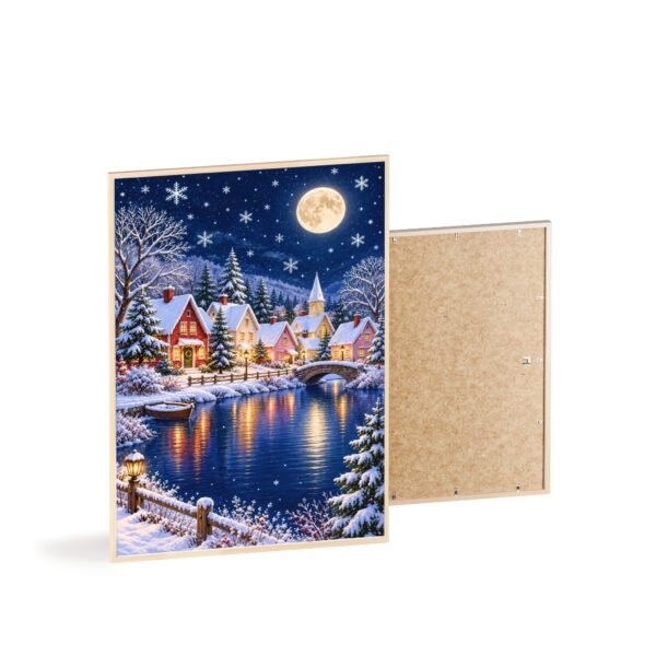 Framed Winter Village Poster – Moonlit Snowy Town Wall Art - Image 4