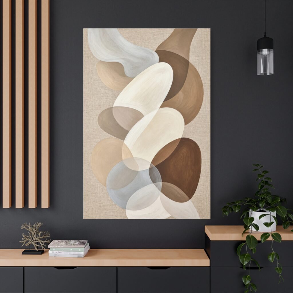 Neutral Abstract Canvas Wall Art – Earth Tone Organic Shapes, Stretched Matte Canvas