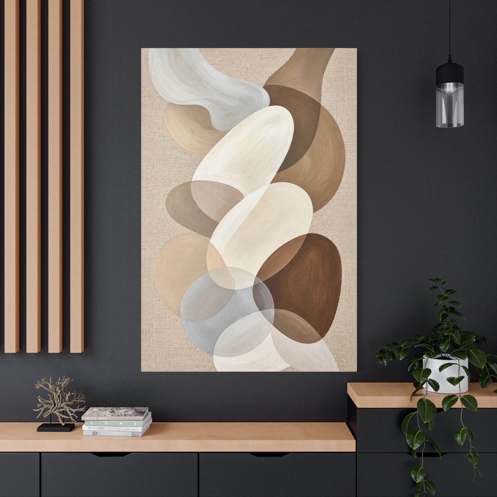 Neutral Abstract Canvas Wall Art – Earth Tone Organic Shapes, Stretched Matte Canvas - Image 4