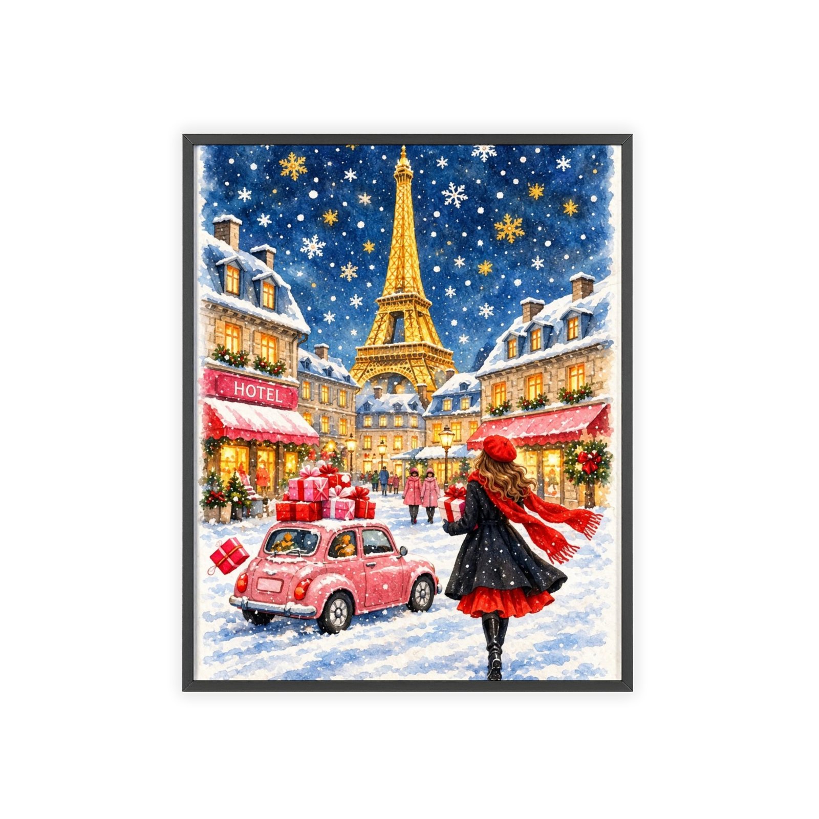 Paris Winter Holiday Poster with Wooden Frame — Eiffel Tower Christmas Street Scene - Image 25