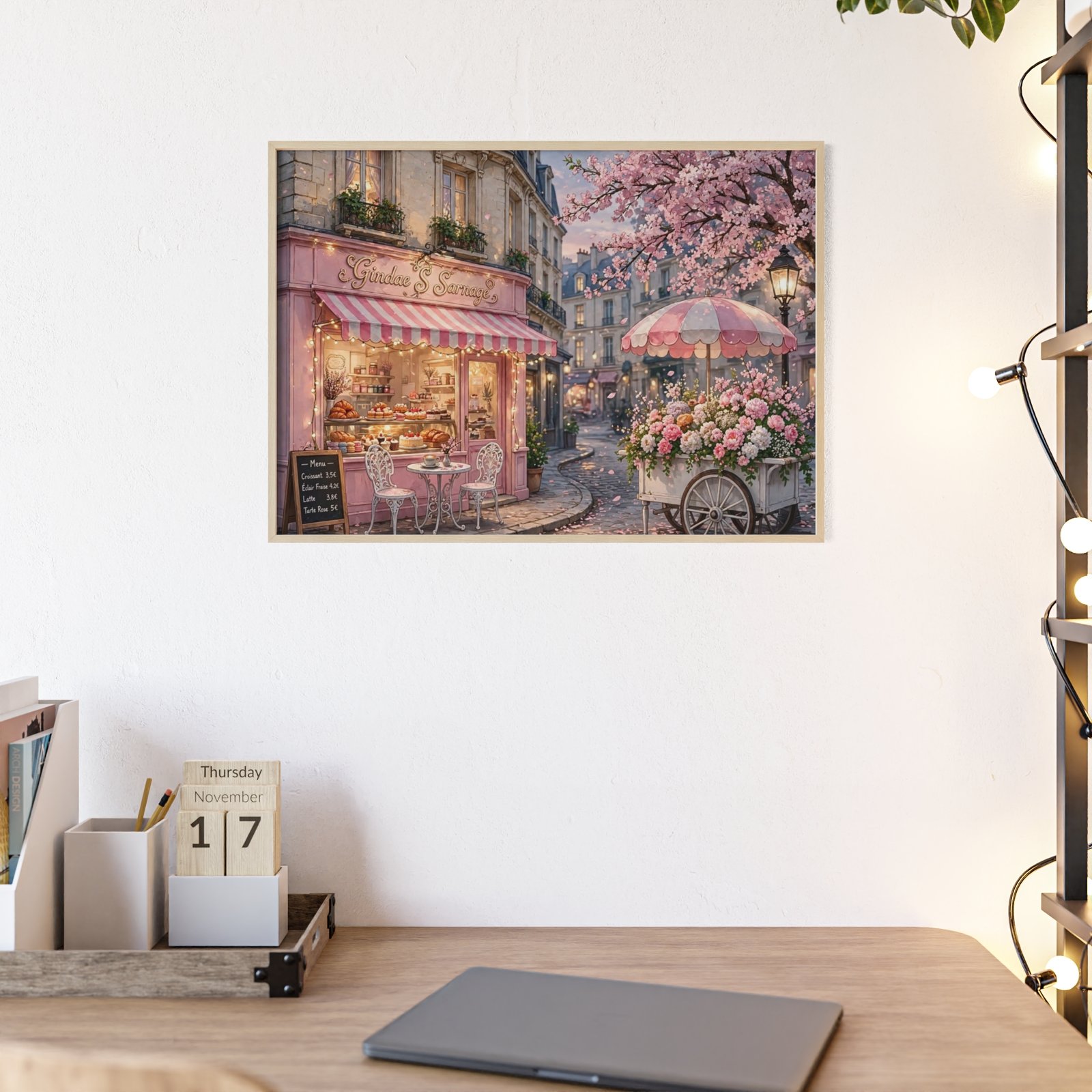 Framed Parisian Flower Shop Wall Art Poster — Floral Street Scene with Wooden Frame - Image 2