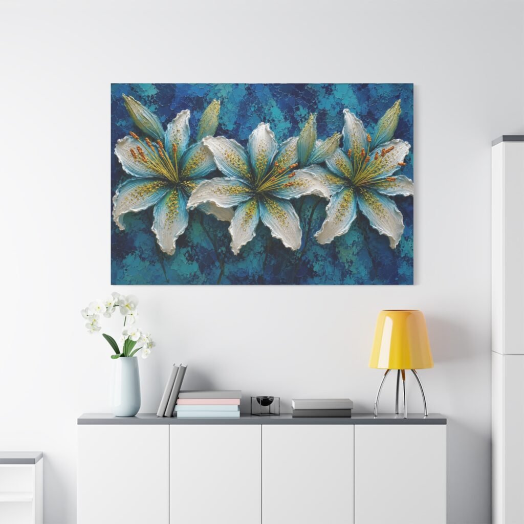 Blue Lily Floral Matte Canvas Wall Art - Stretched 1.25"