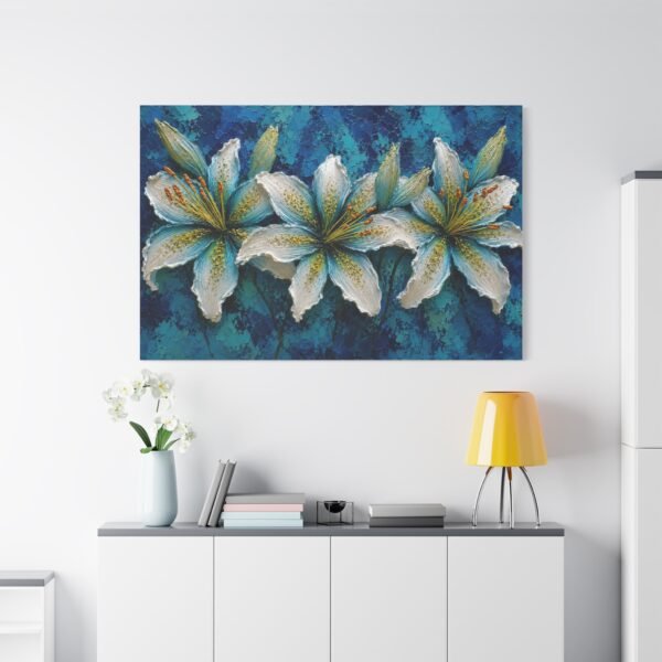 Blue Lily Floral Matte Canvas Wall Art - Stretched 1.25" - Image 1