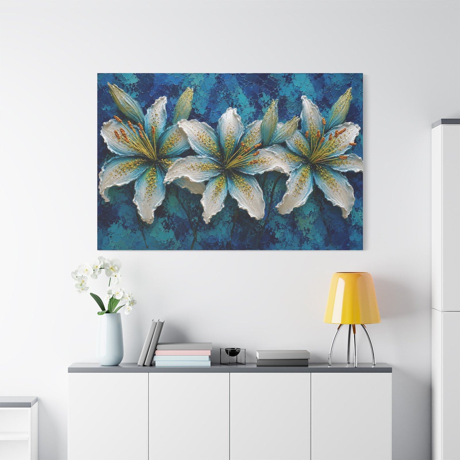 Blue Lily Floral Matte Canvas Wall Art - Stretched 1.25" - Image 1