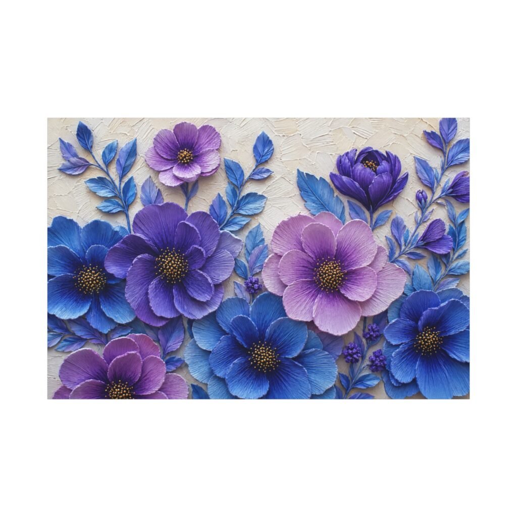 Purple Blue Floral Canvas Wall Art – Matte Stretched 1.25"