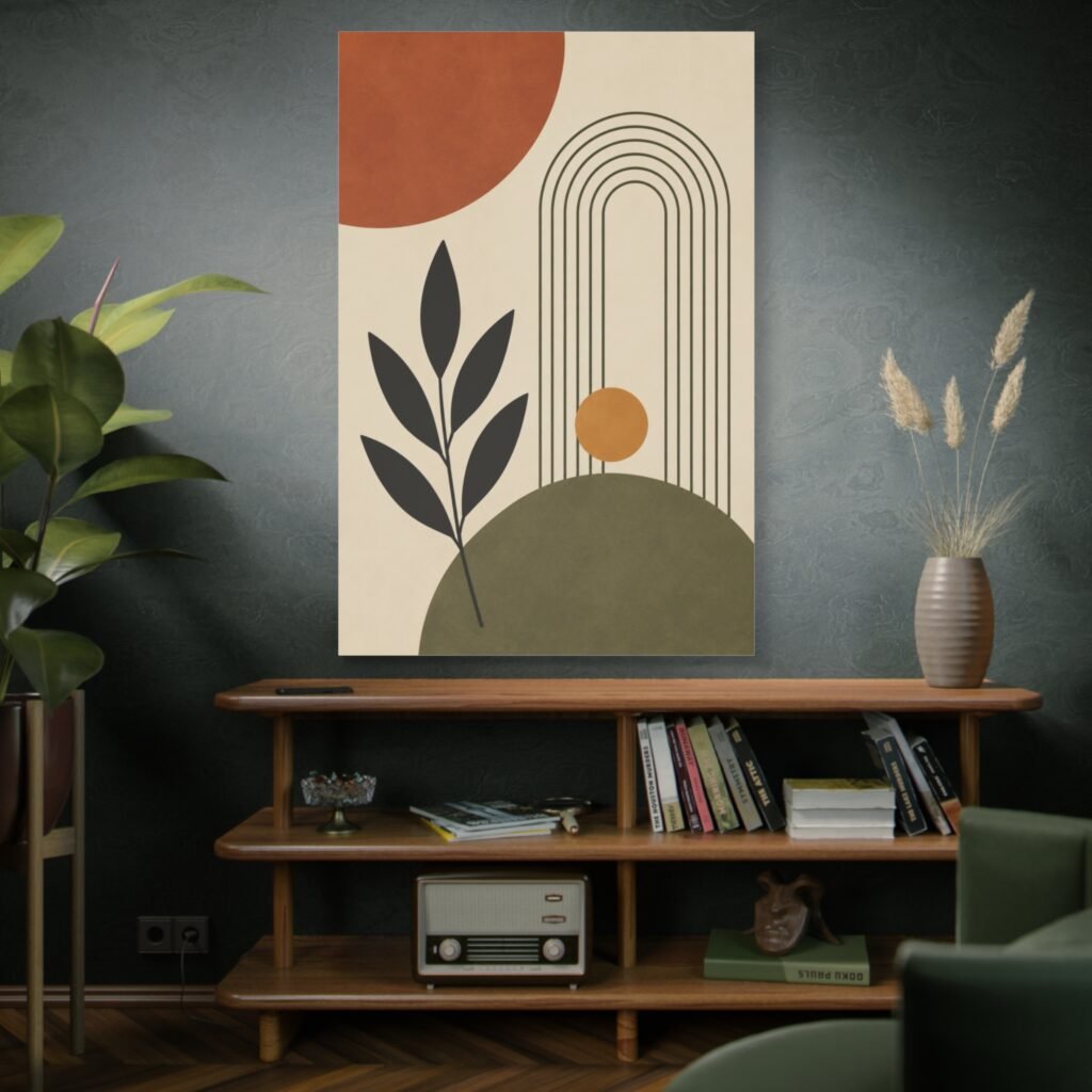 Abstract Earth Tone Canvas Wall Art - Modern Botanical Sunrise
