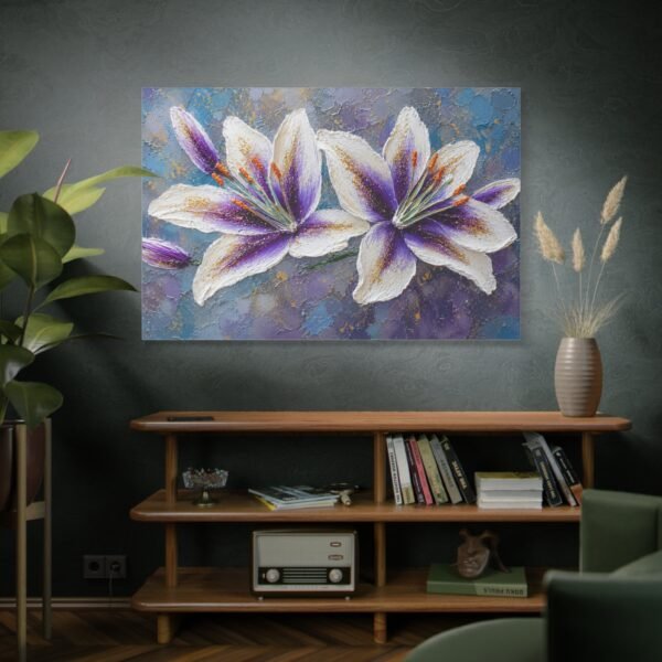 Purple Lily Floral Canvas Wall Art – Stretched Matte Print - Image 5