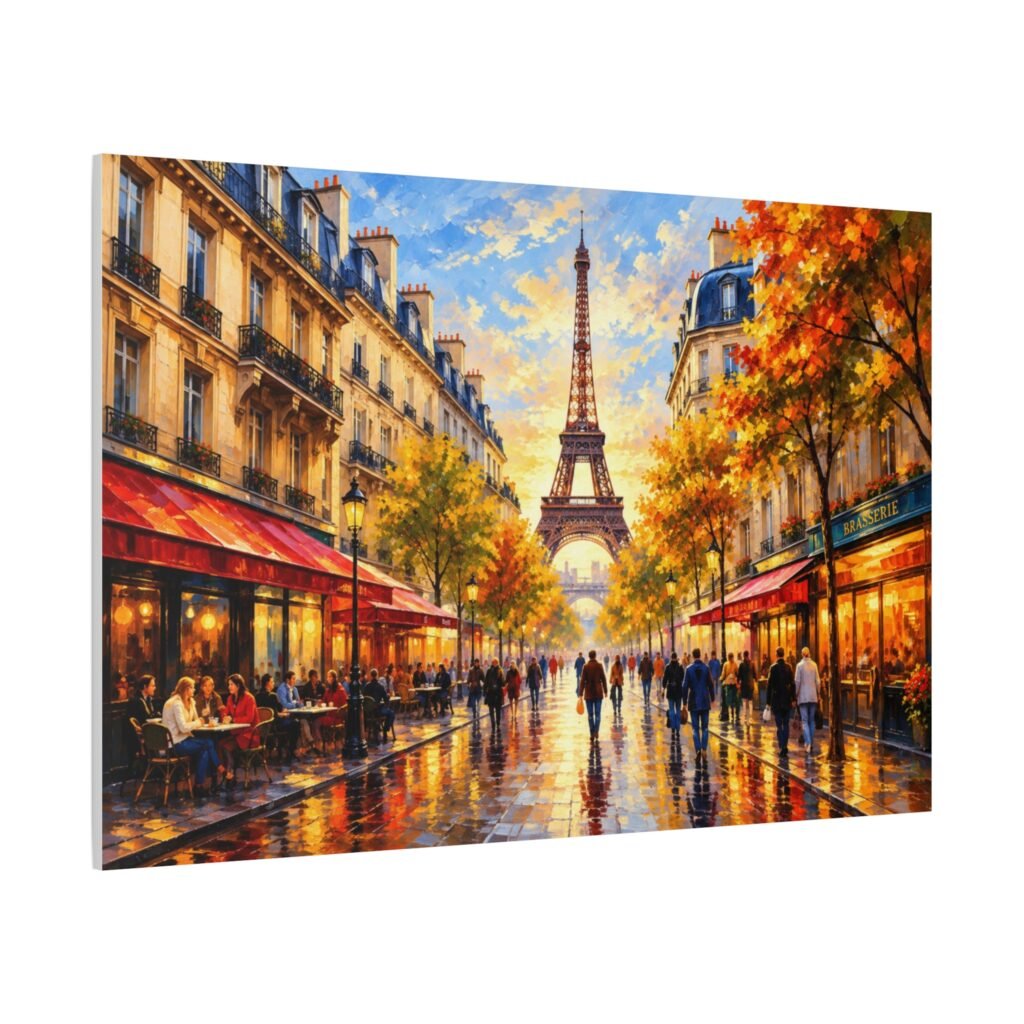 Eiffel Tower Paris Street Scene Matte Canvas Wall Art, Stretched
