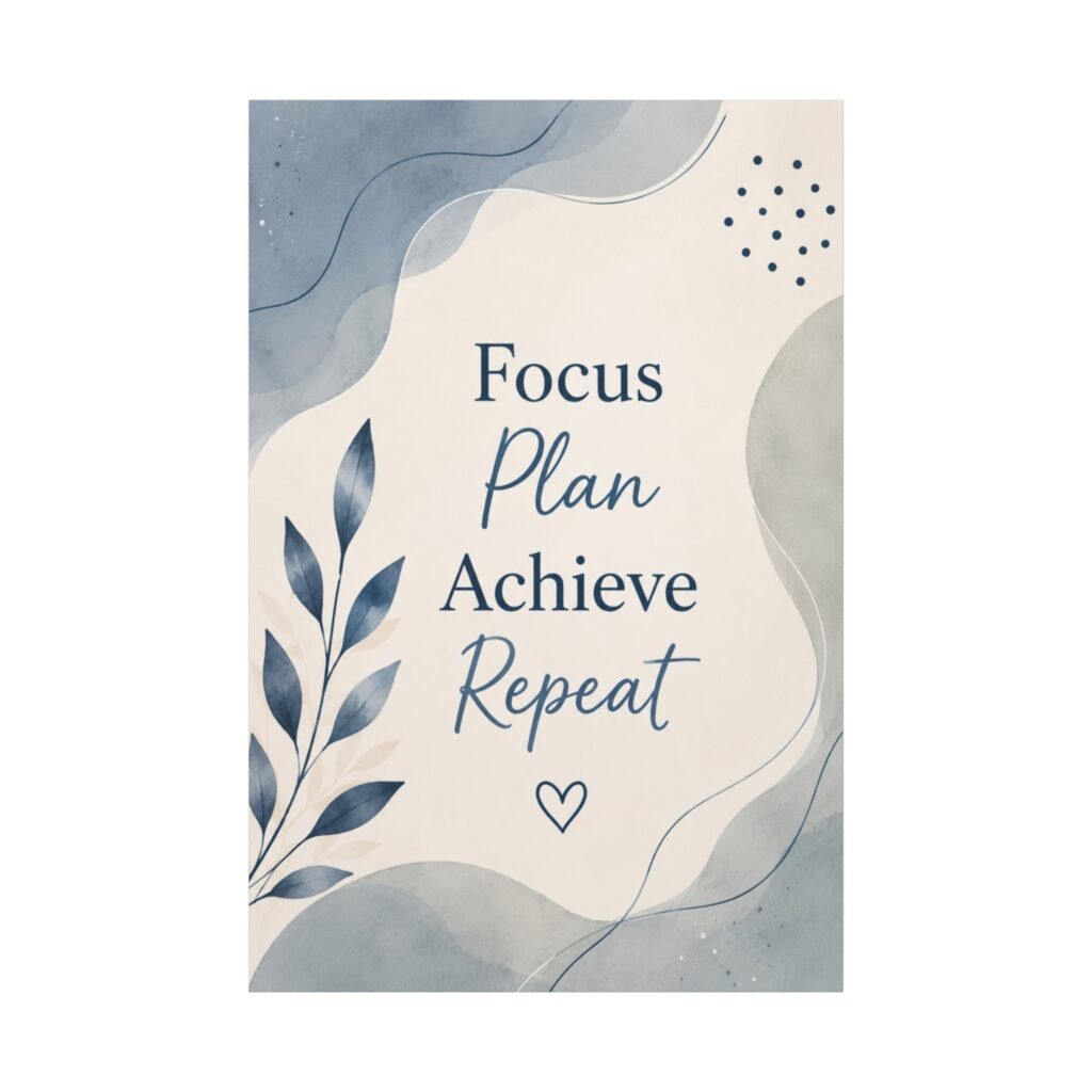 Motivational Canvas Print - "Focus Plan Achieve Repeat" Inspirational Wall Art