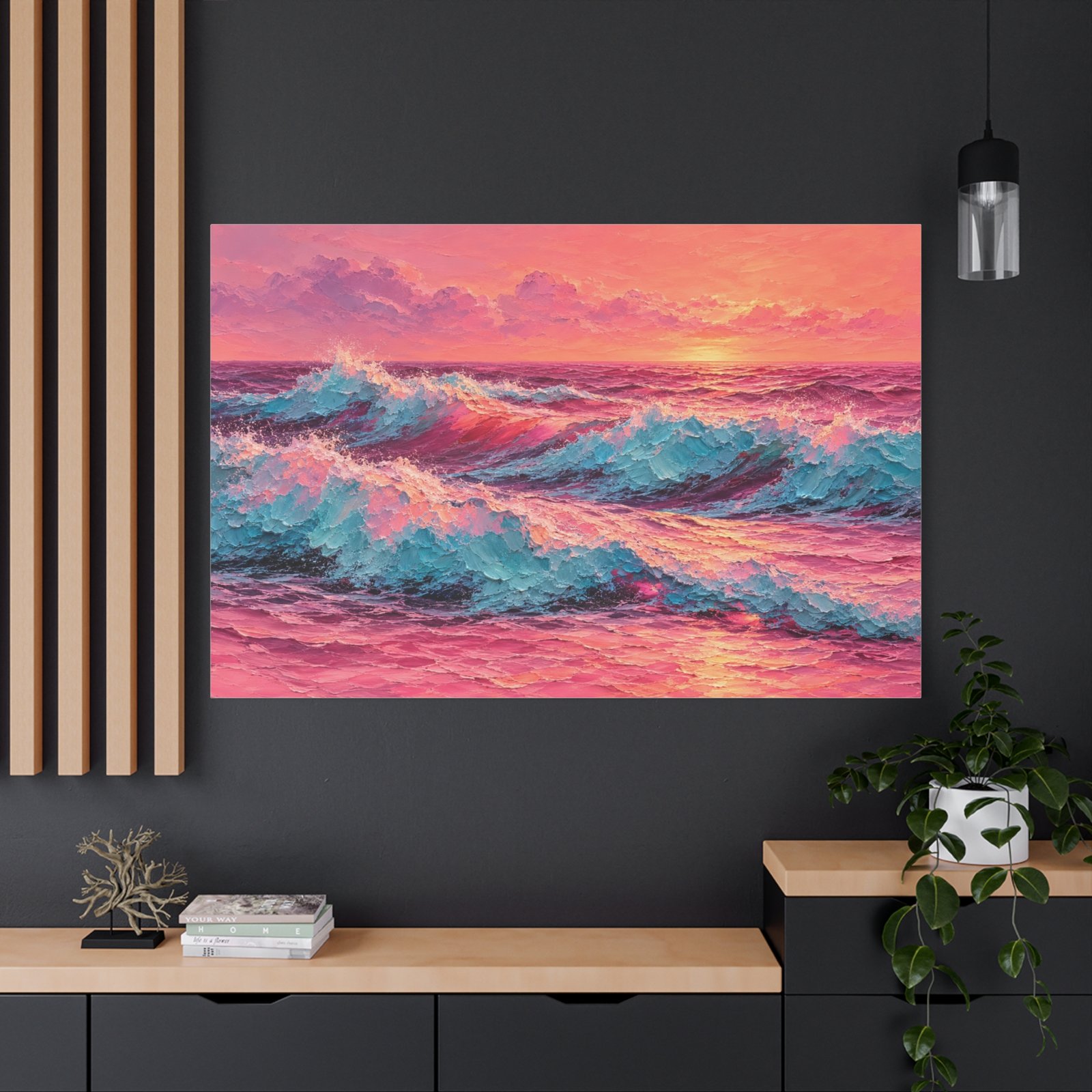 Pink Sunset Ocean Waves Matte Canvas Wall Art — Stretched 1.25" - Image 4