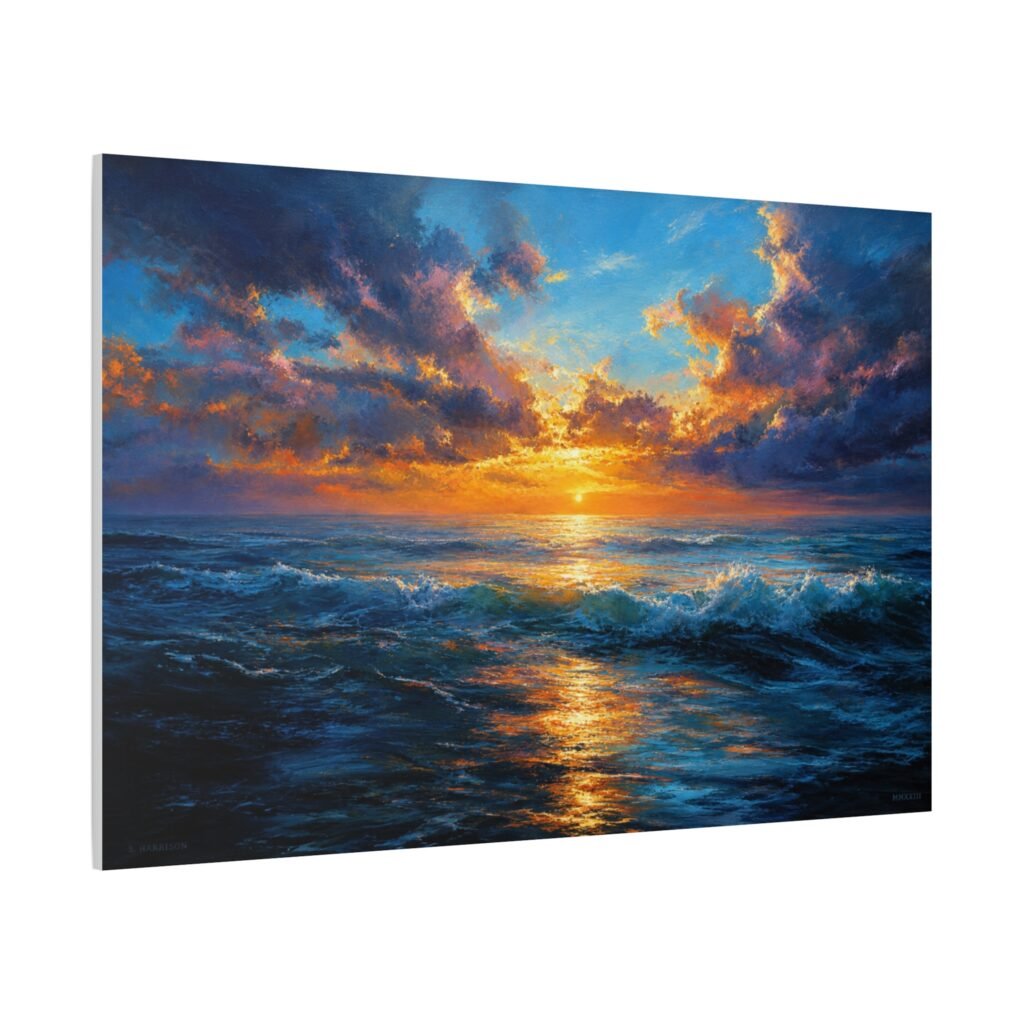 Ocean Sunset Canvas Print — Dramatic Seascape Matte Stretched Wall Art