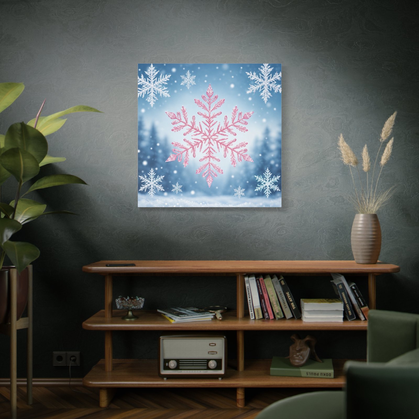 Pink Snowflake Wall Canvas — Winter Holiday Home Decor - Image 5