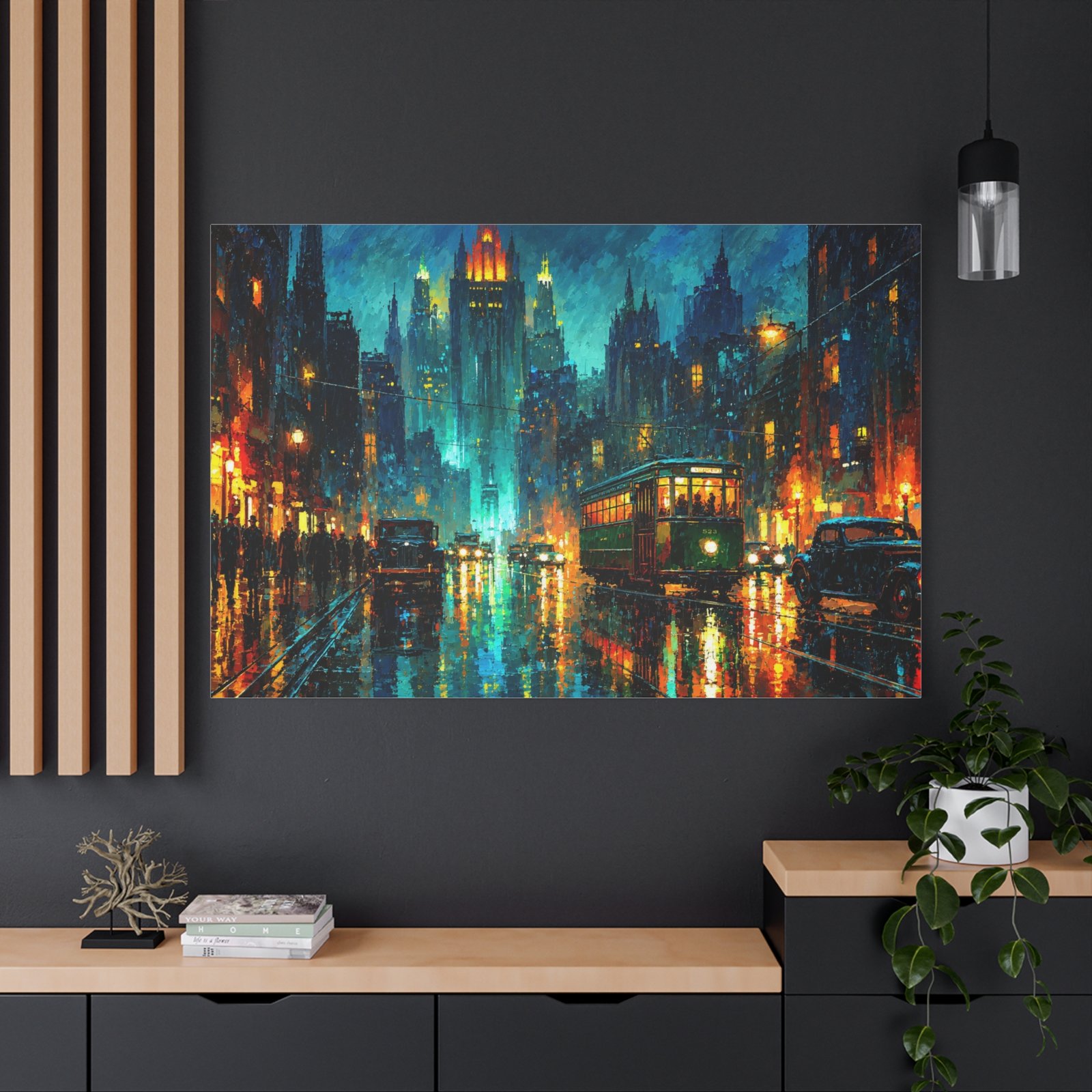 City Nightscape Matte Canvas Print — Rainy Neon Streetscape Wall Art - Image 4