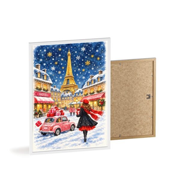 Paris Winter Holiday Poster with Wooden Frame — Eiffel Tower Christmas Street Scene - Image 94